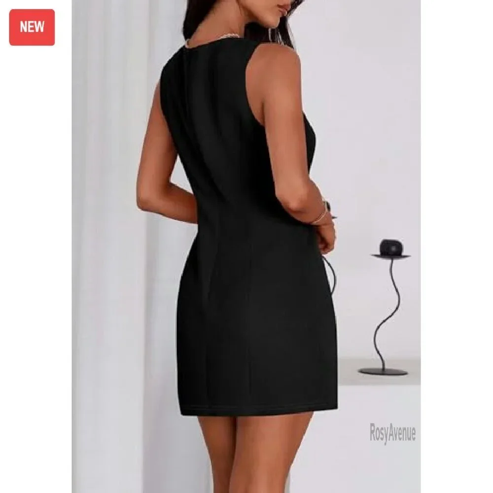 Sleeveless Button Down Work Dress, Business Formal Office Outfit